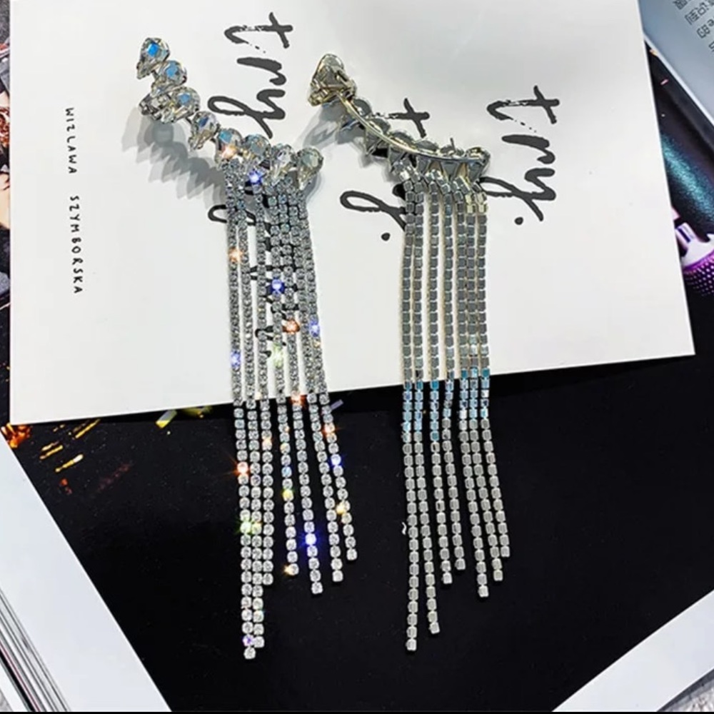 NEW STERLING SILVER DIAMOND TASSEL EARRINGS - Picture 5 of 6